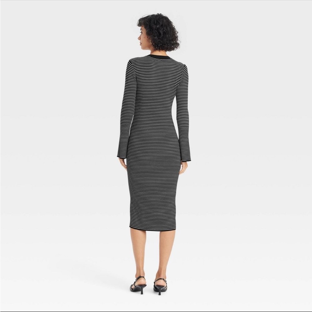 A new day Striped Black and White Midi Dress L